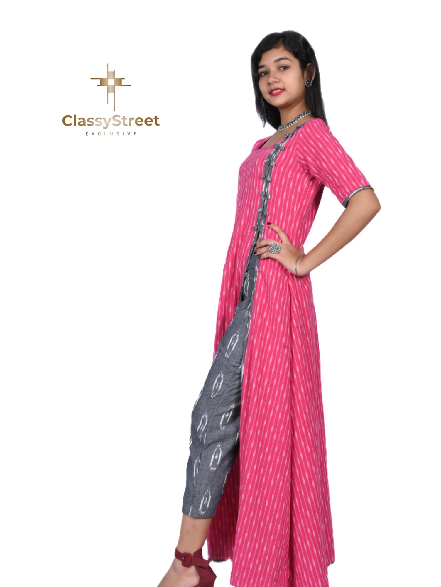 Pink and grey ikkat dress