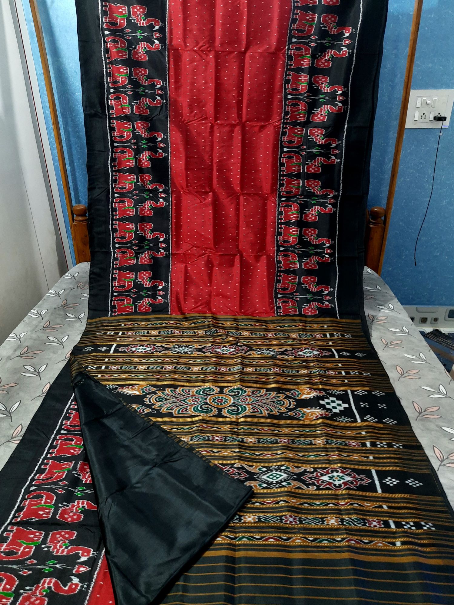 Red and Black Khandua silk saree