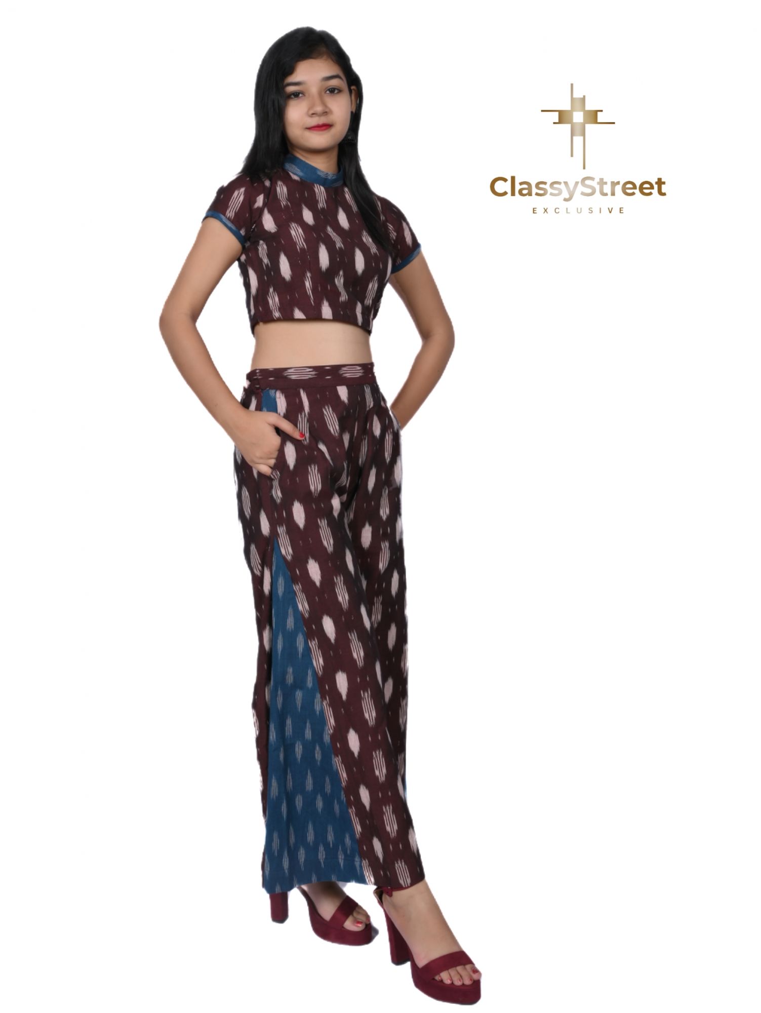 Ikat crop top with plazzo