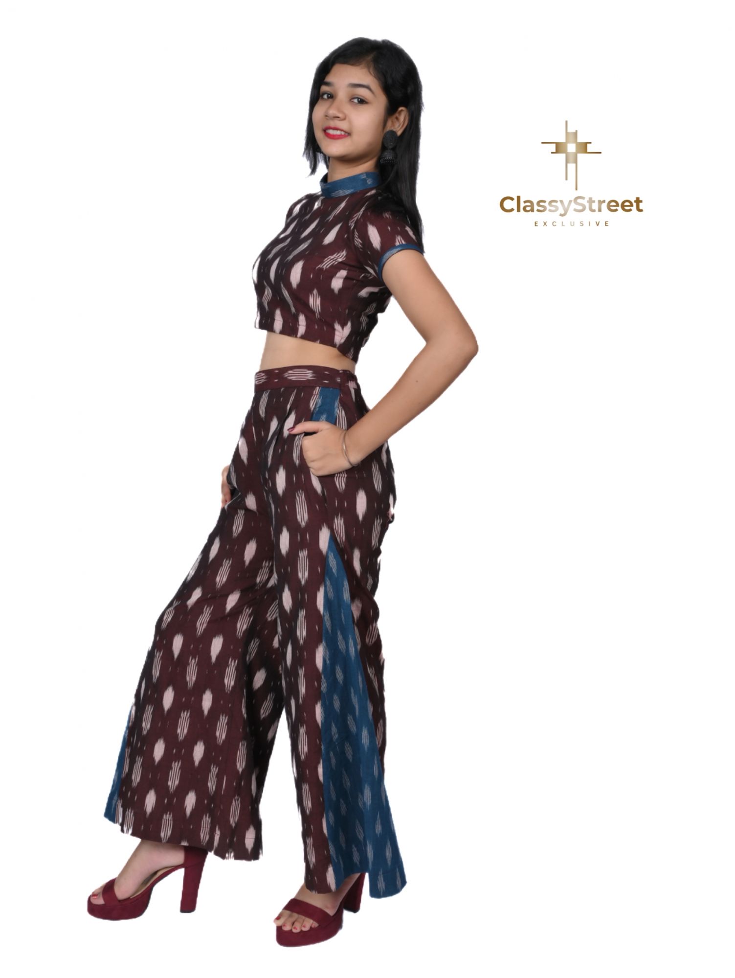 Ikat crop top with plazzo