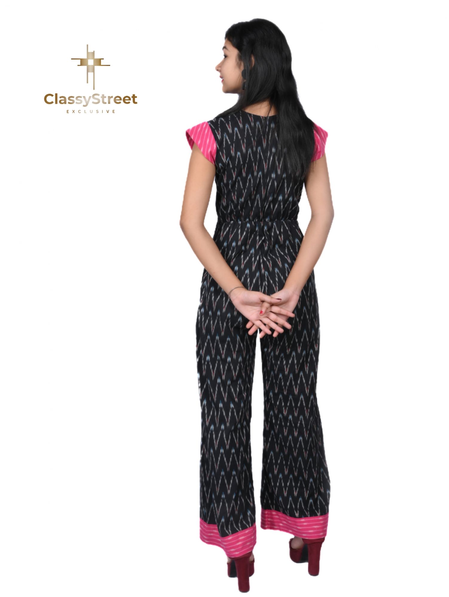Black and pink Ikkat jumpsuit