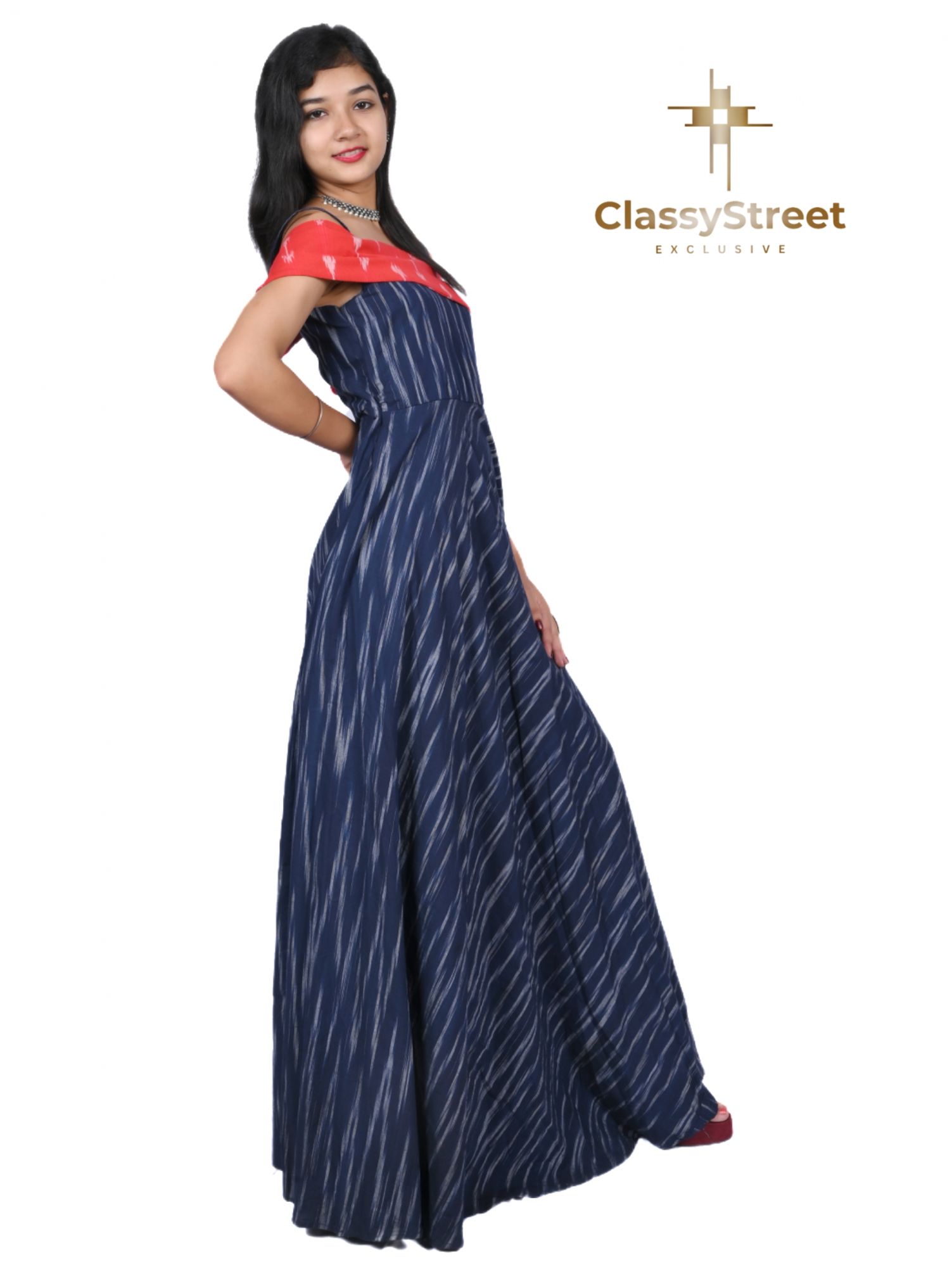 Blue ikat gown