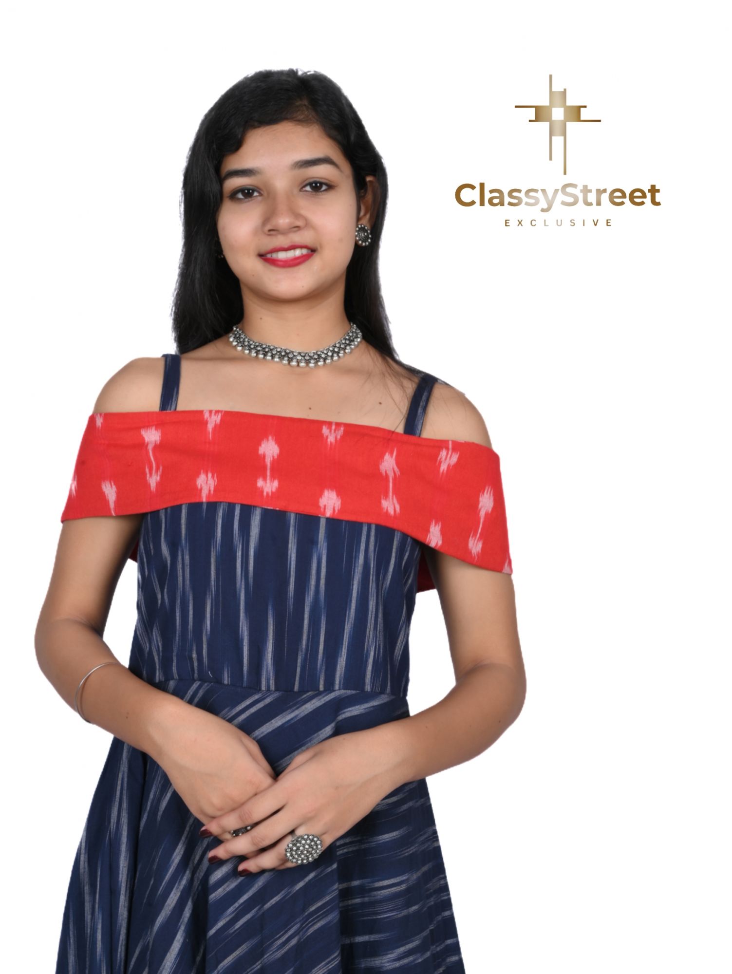 Blue ikat gown