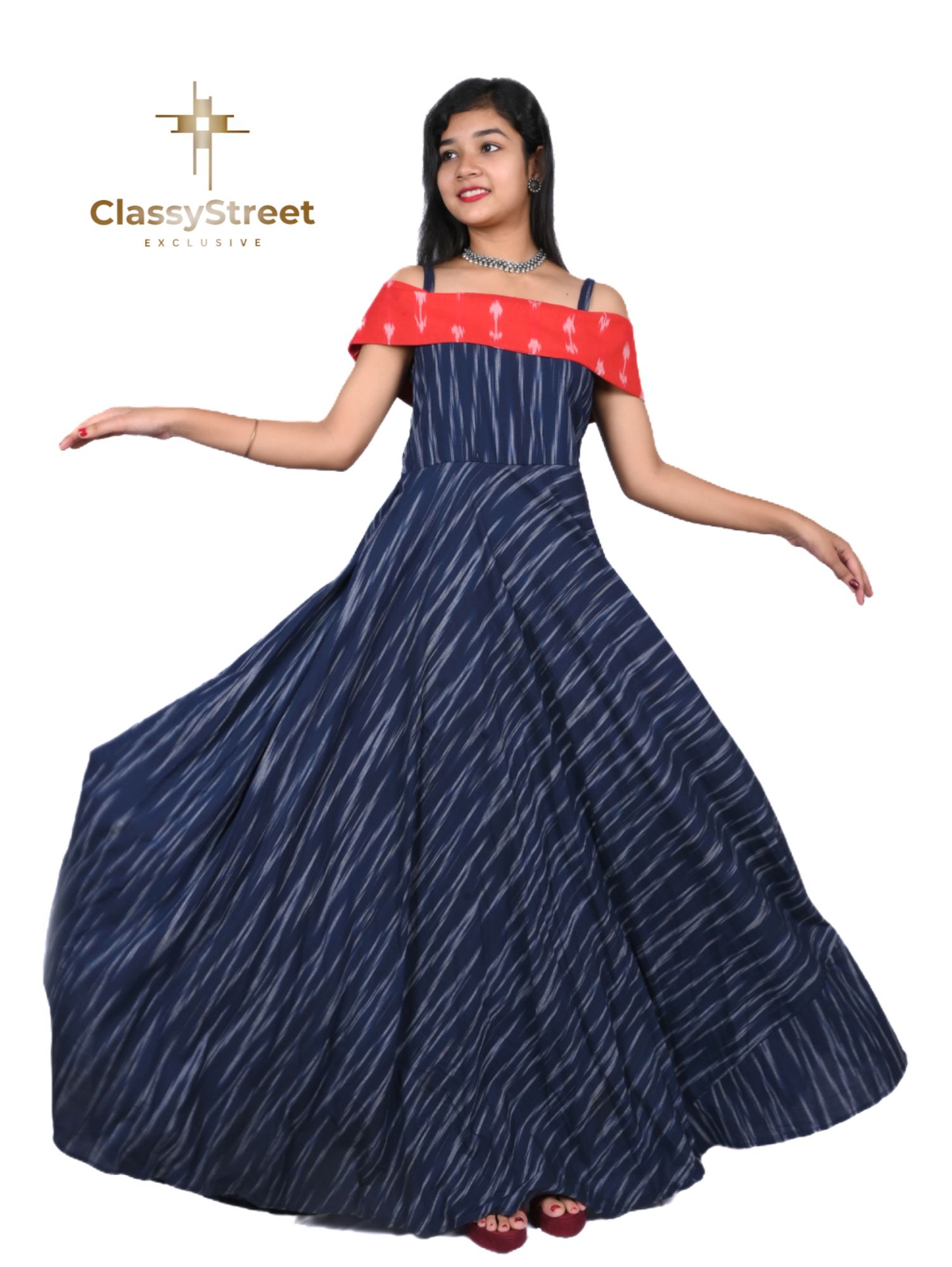 Blue ikat gown