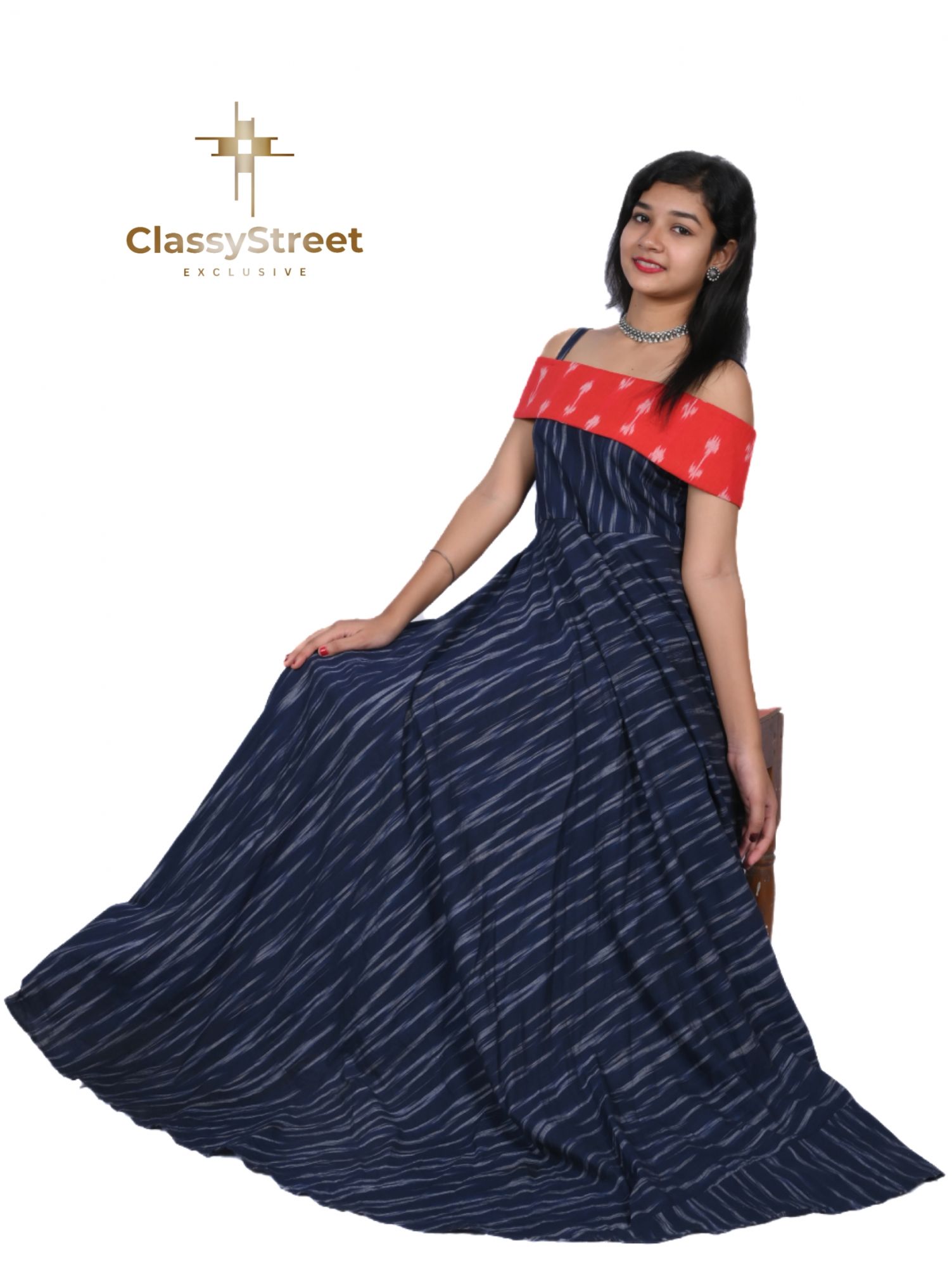 Blue ikat gown