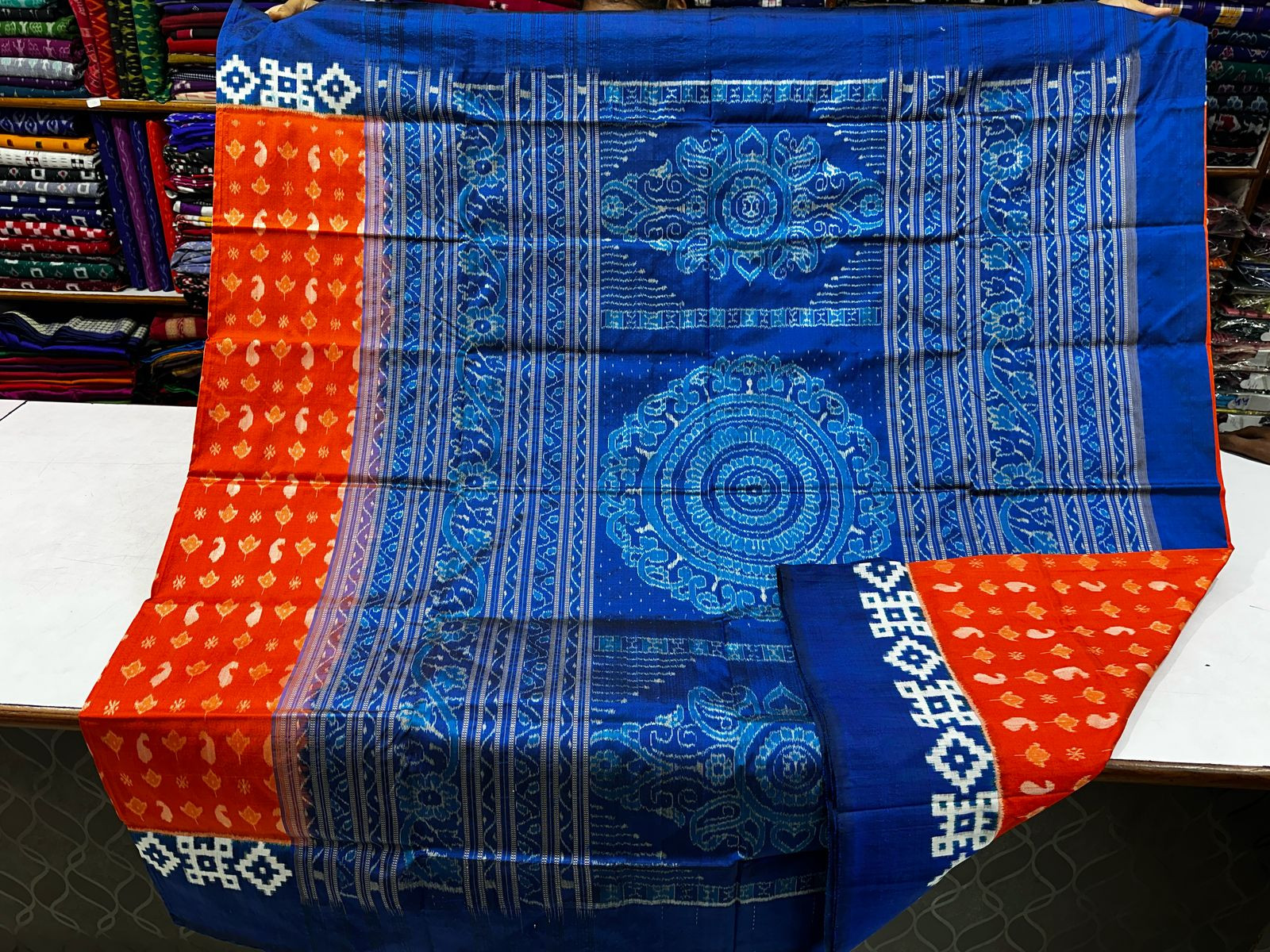 Red and Blue sambalpuri silk saree