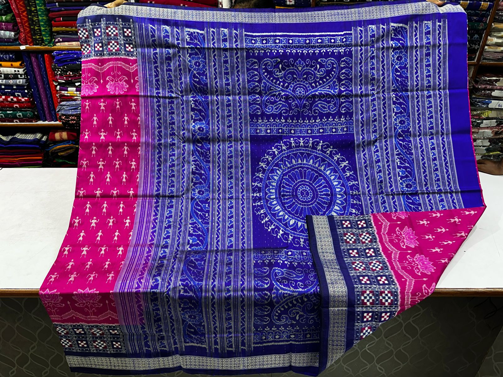 Pink and Blue Sambalpuri silk saree