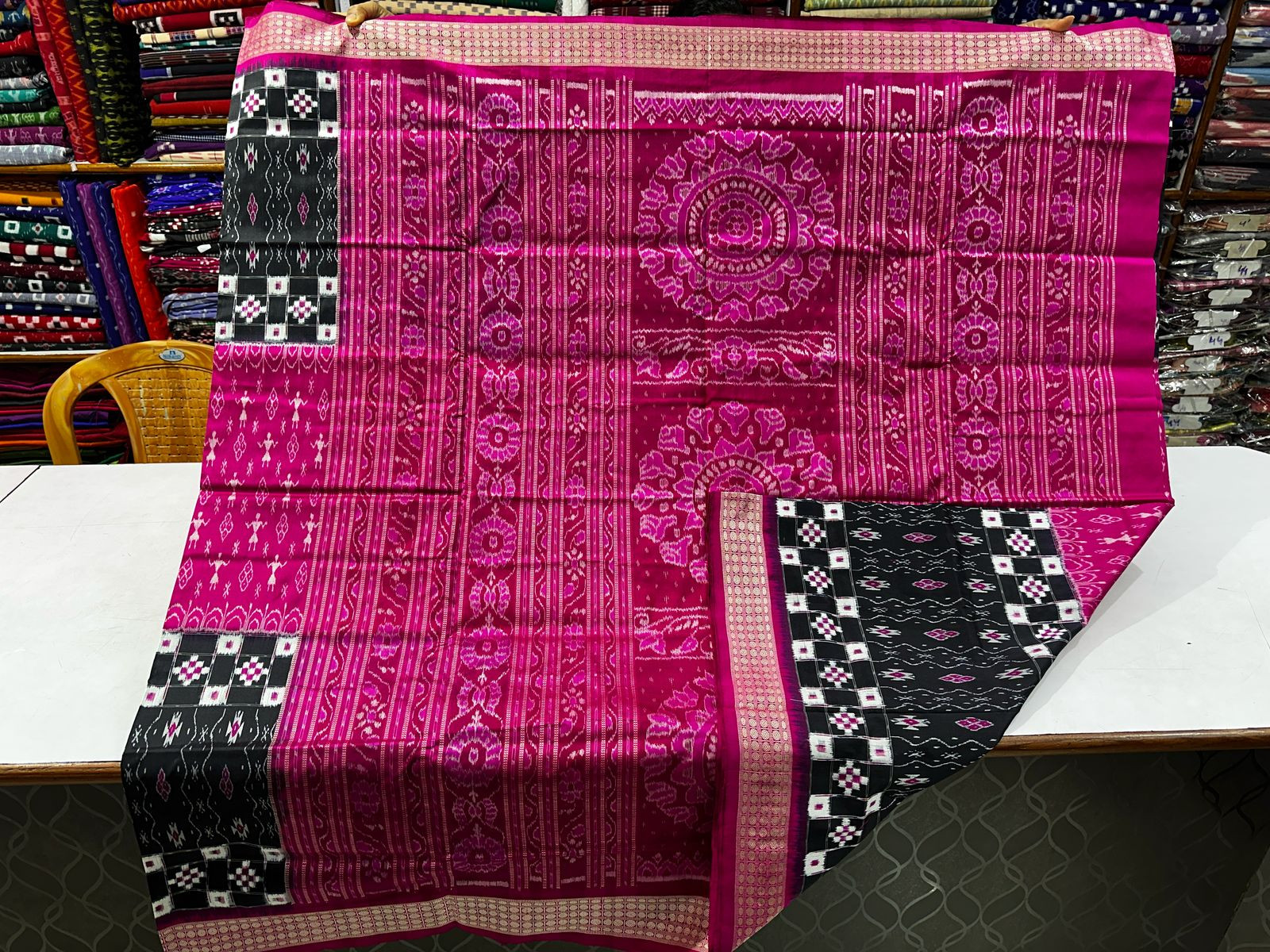 Black and magenta Sambalpuri silk saree
