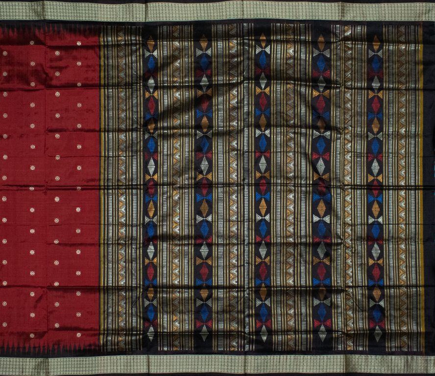Maroon and Black Dongria silk saree