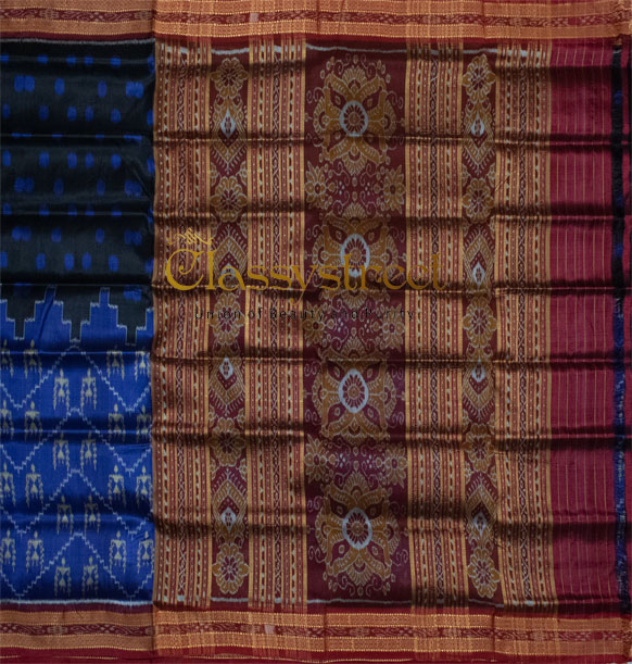 Blue and black Khandua silk saree
