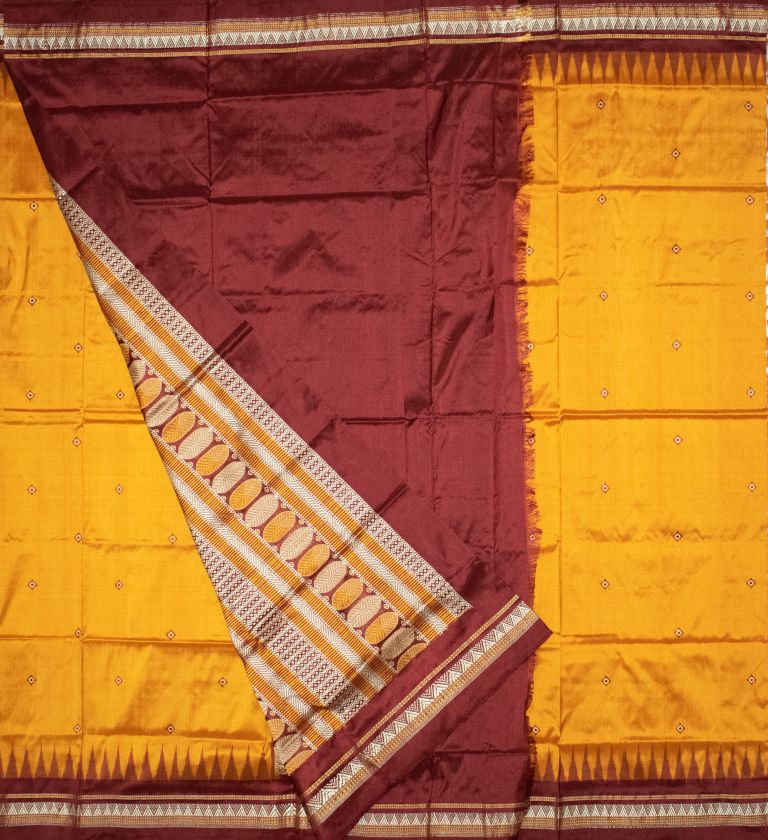 Yellow and Maroon Dongria silk saree