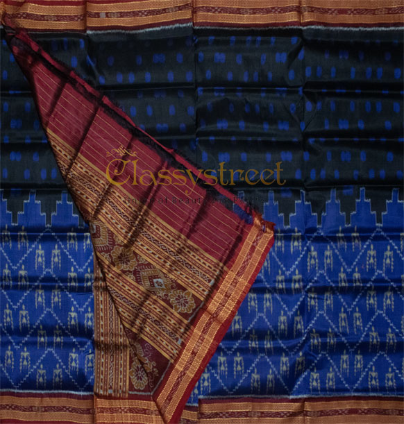 Blue and black Khandua silk saree