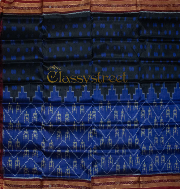 Blue and black Khandua silk saree