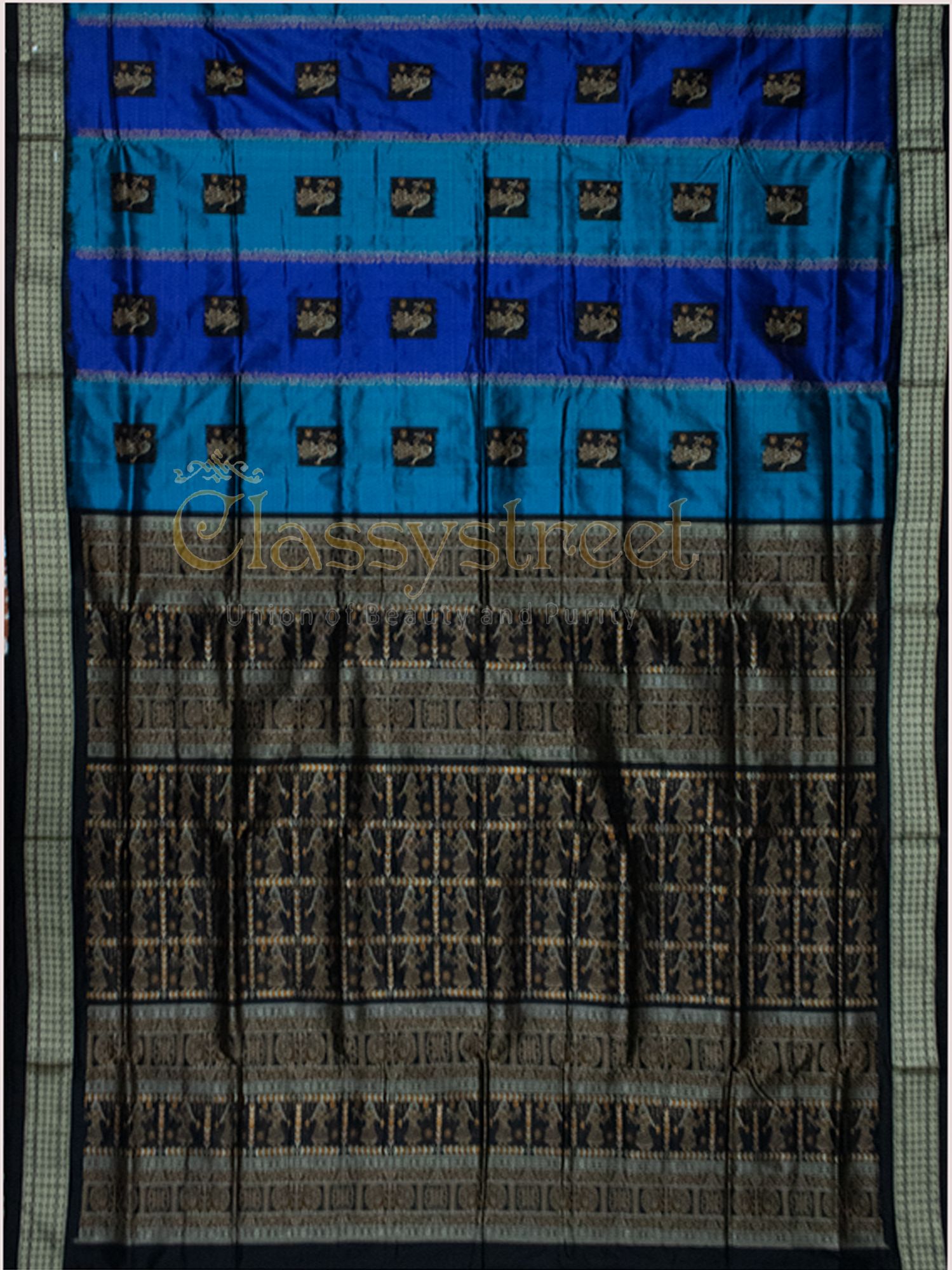 Blue and Black Putli Design Bomkai silk saree