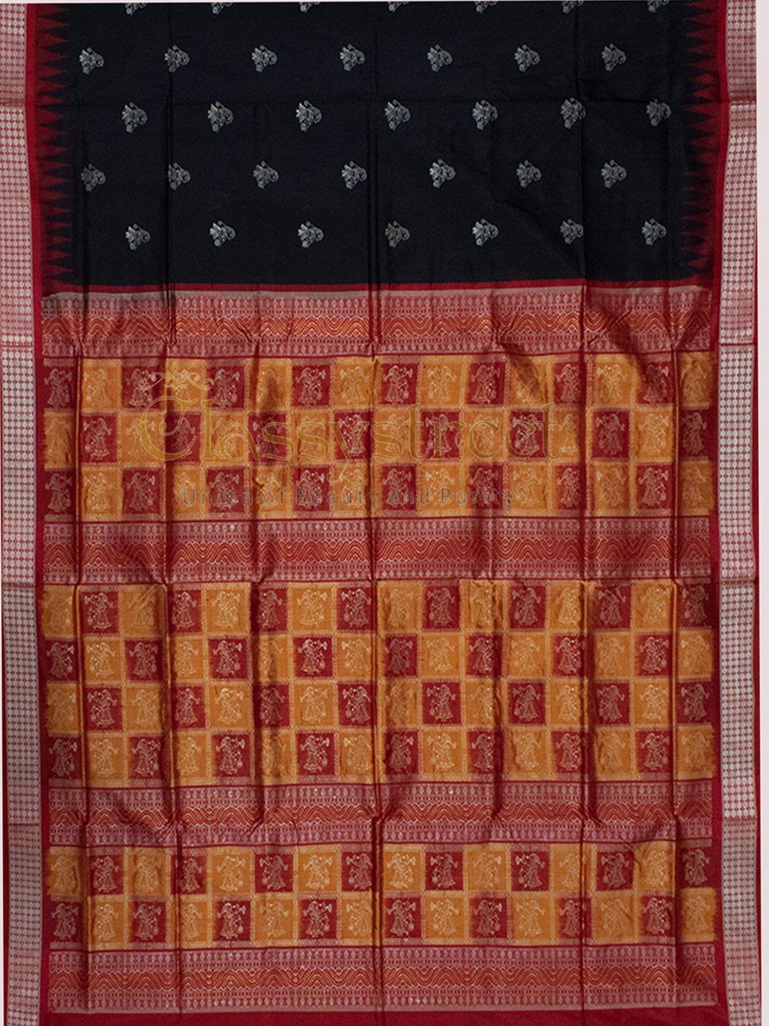 Black and Red Bomkai silk saree