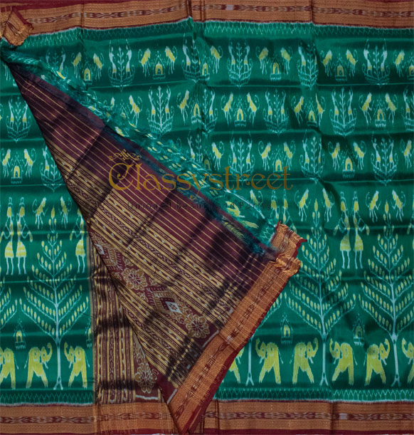 Turkish blue and  maroon Khandua silk saree