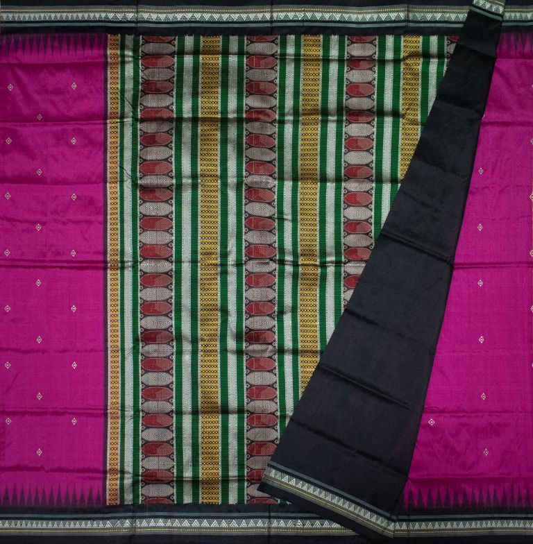 Black and Magenta Dongria silk saree
