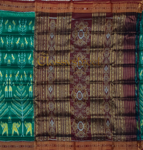 Turkish blue and maroon Khandua silk saree