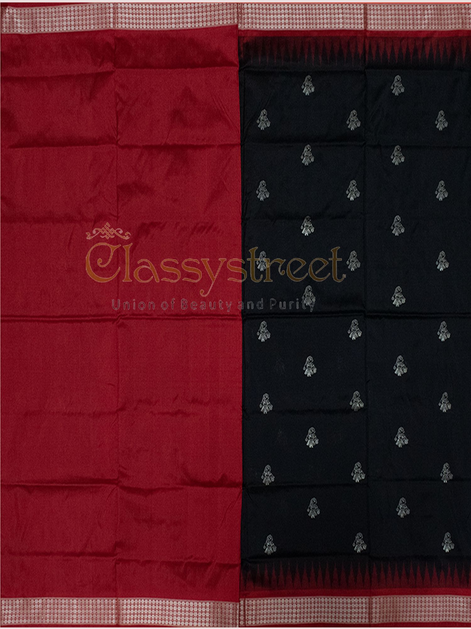 Black and Red Bomkai silk saree