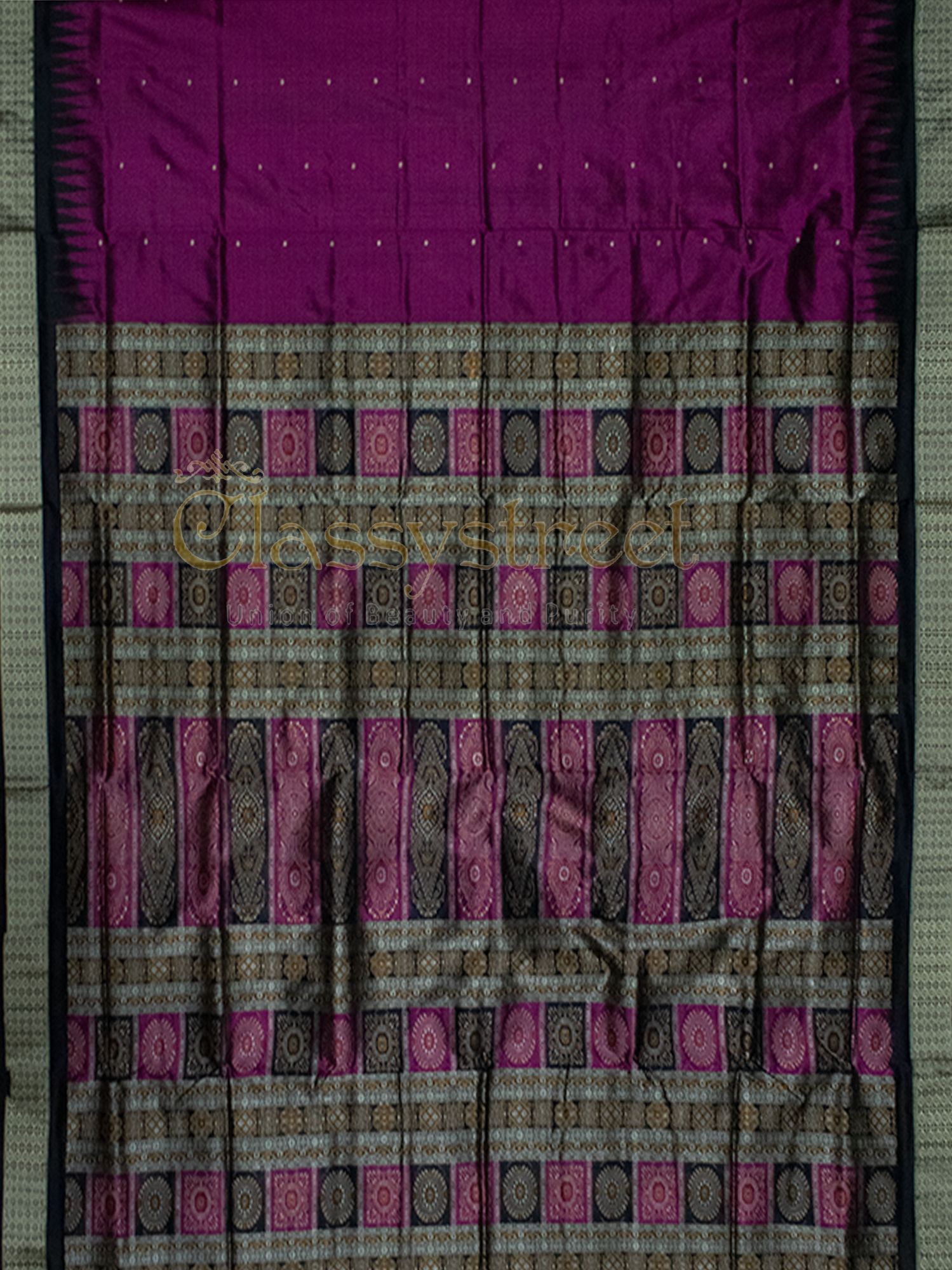 Purple and Black Bomkai silk saree