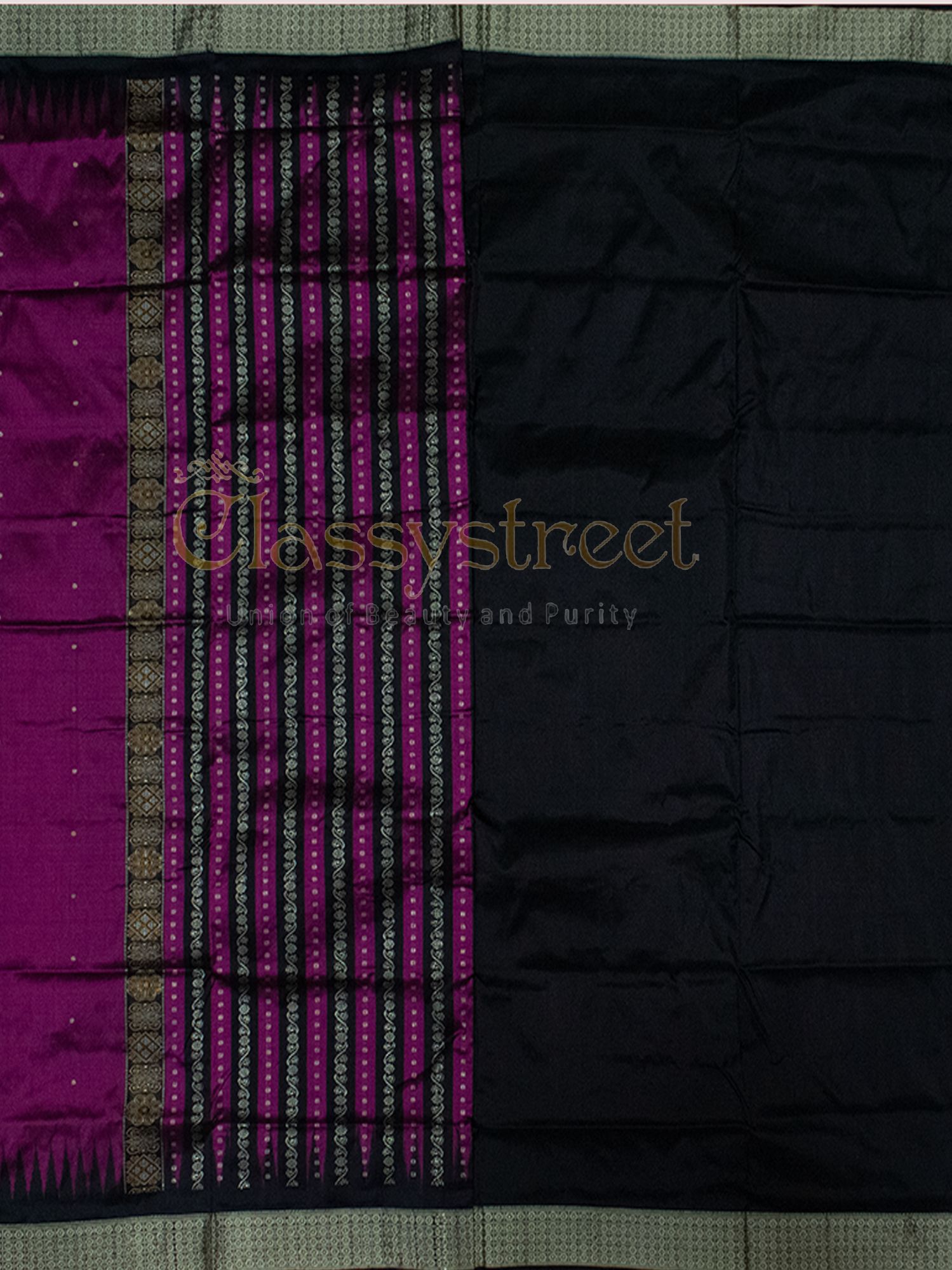Purple and Black Bomkai silk saree