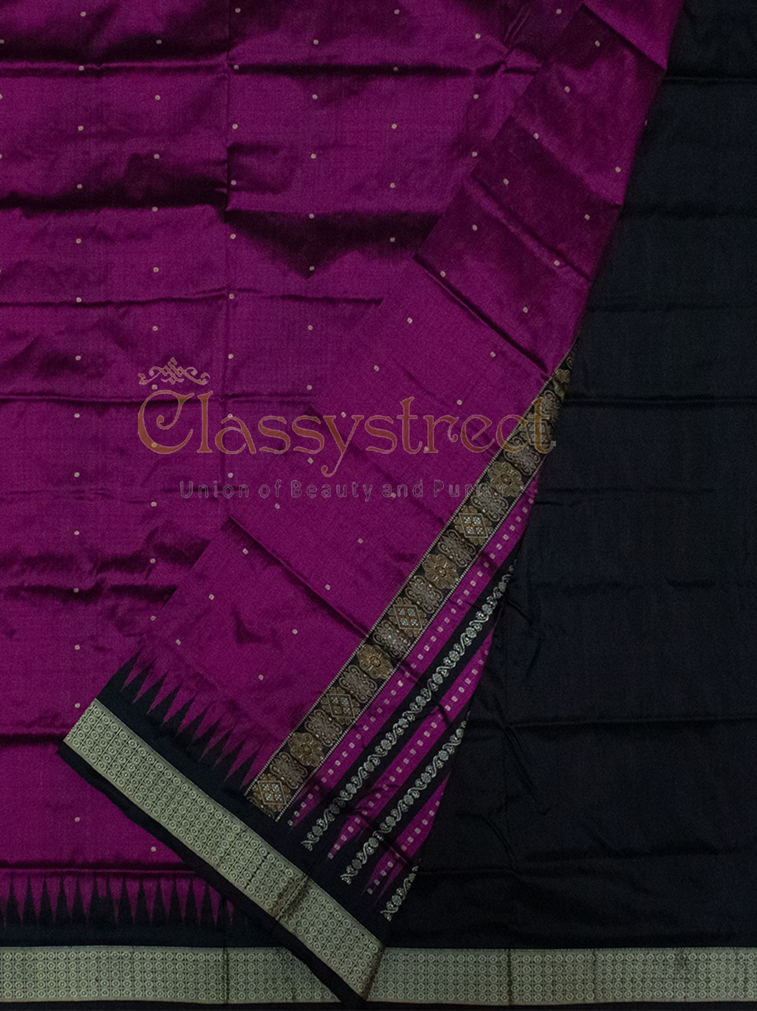 Purple and Black Bomkai silk saree