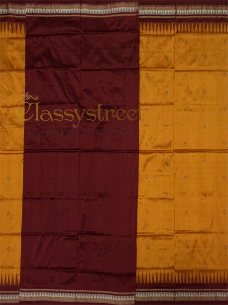 Mustard yellow and Maroon Handwoven Dongria silk saree