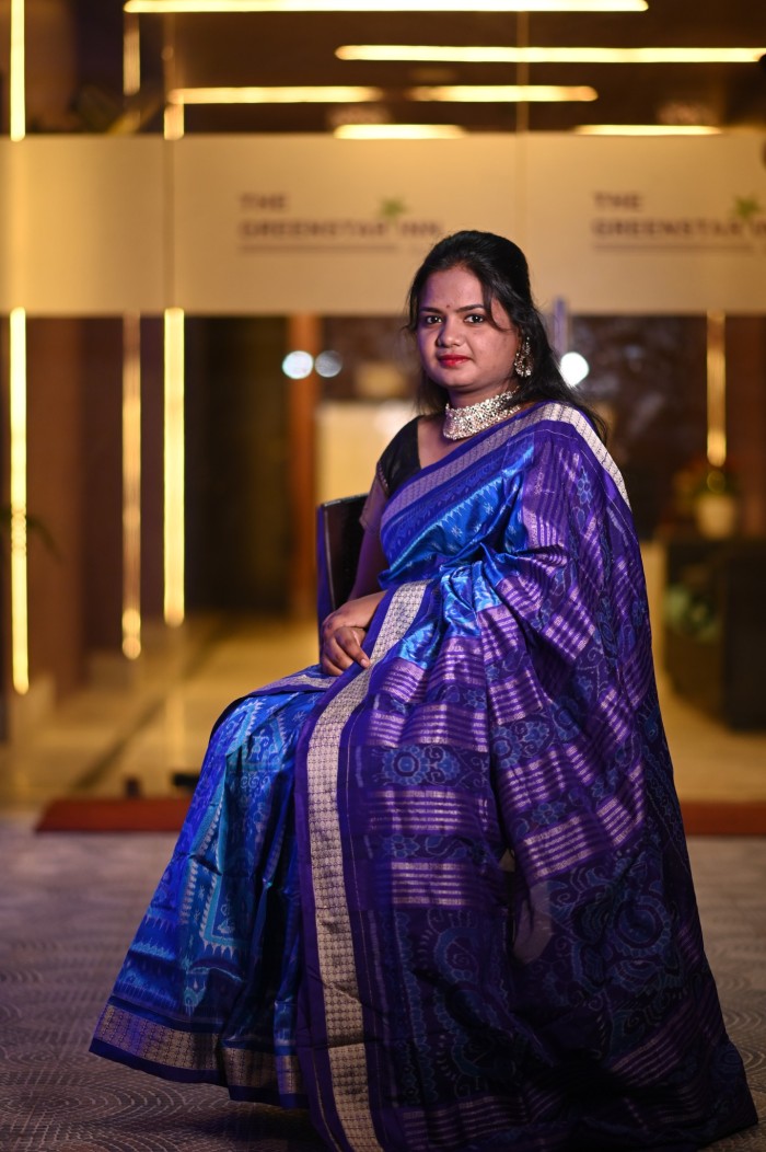 Aqua Blue Sambalpuri Silk Saree