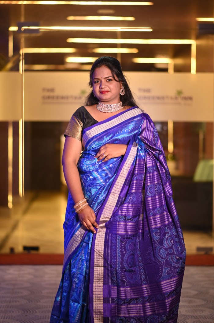 Aqua Blue Sambalpuri Silk Saree
