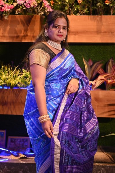 Image of Aqua Blue Sambalpuri Silk Saree