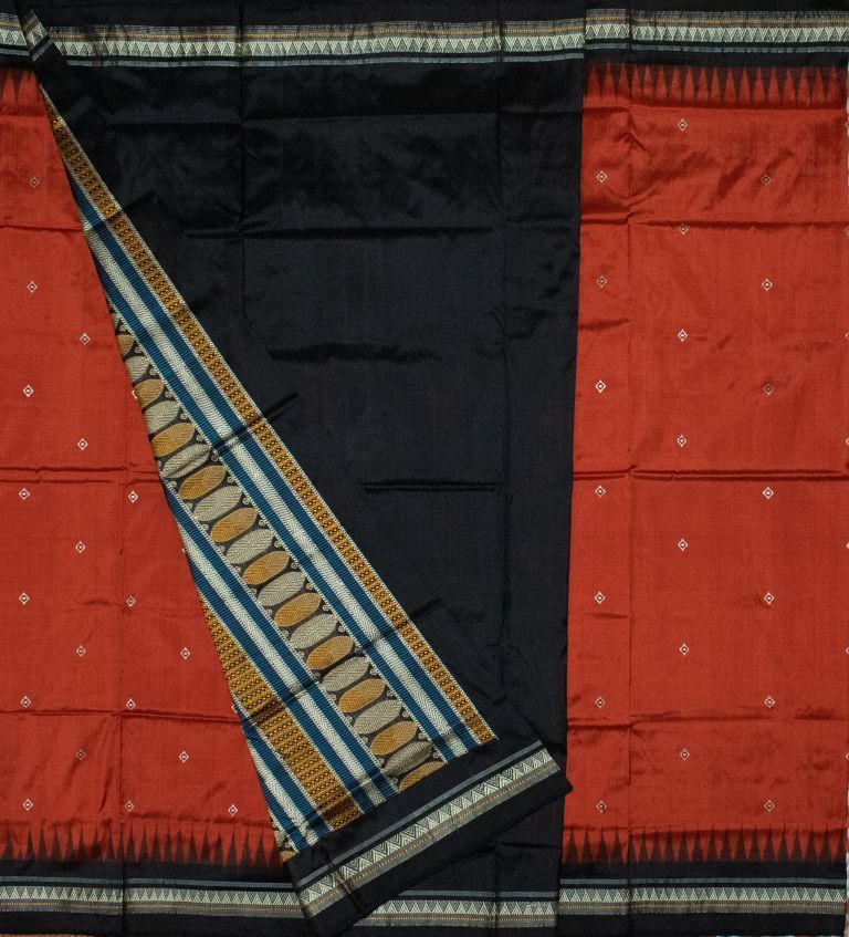 Red and Black Dongria silk saree