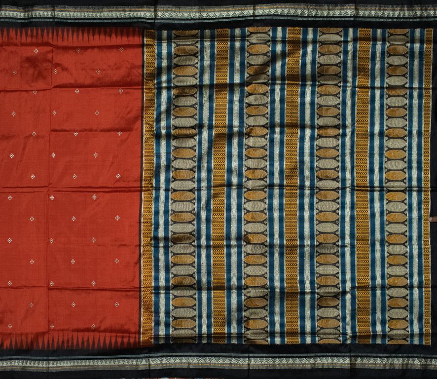 Red and Black Dongria silk saree