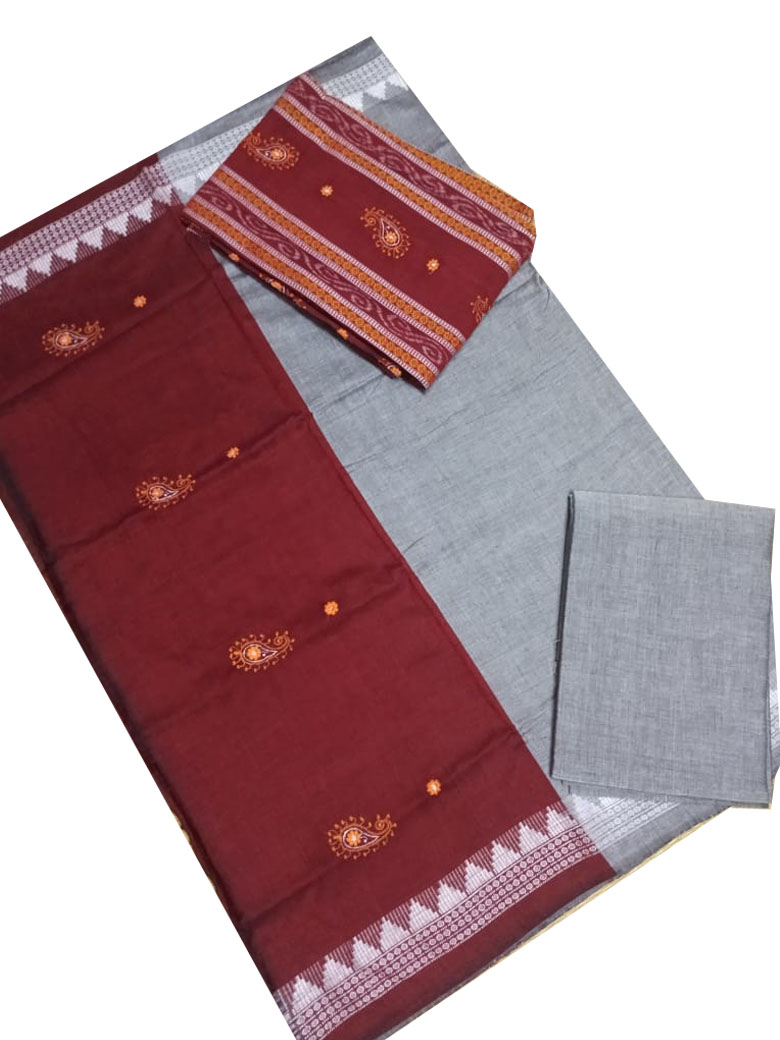 Maroon and Gray handwoven ikat salwar suit piece