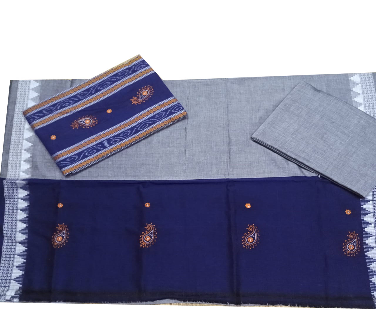 Gray and Blue handwoven ikat salwar suit piece
