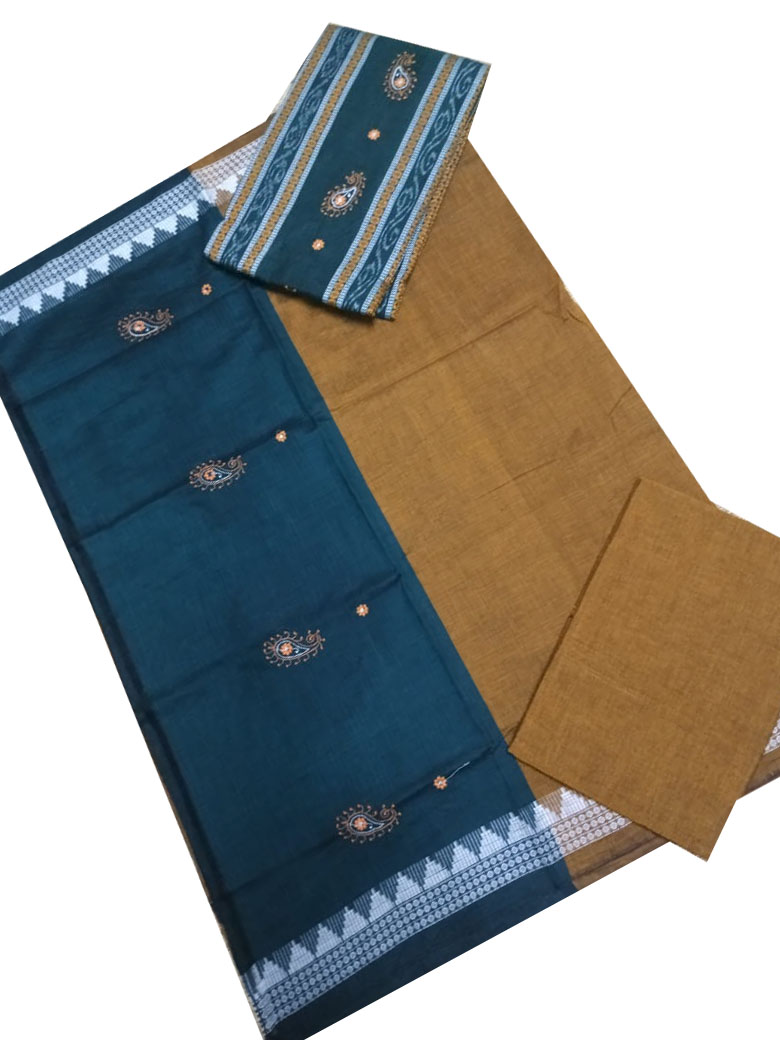 Blue and Clay handwoven ikat salwar suit piece