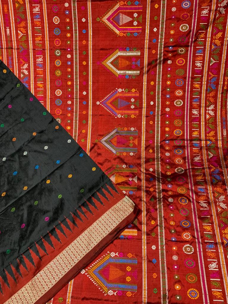 Black and Red handwoven Dolabedi silk saree