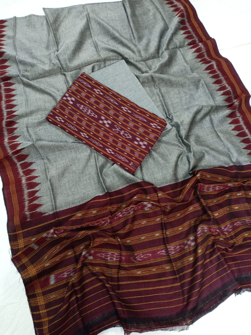 Maroon and Gray Odisha handwoven tribal salwar suit piece