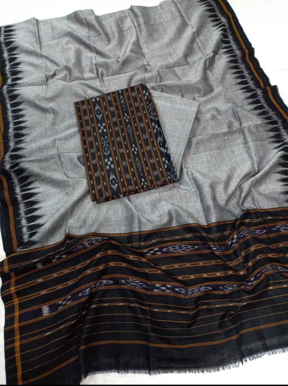 Black and Gray Odisha handwoven tribal salwar suit piece