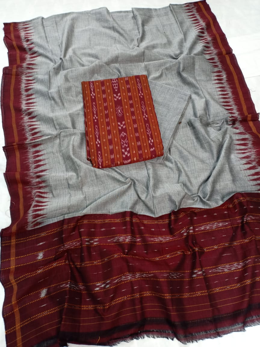 Maroon and Gray Odisha handwoven tribal salwar suit piece