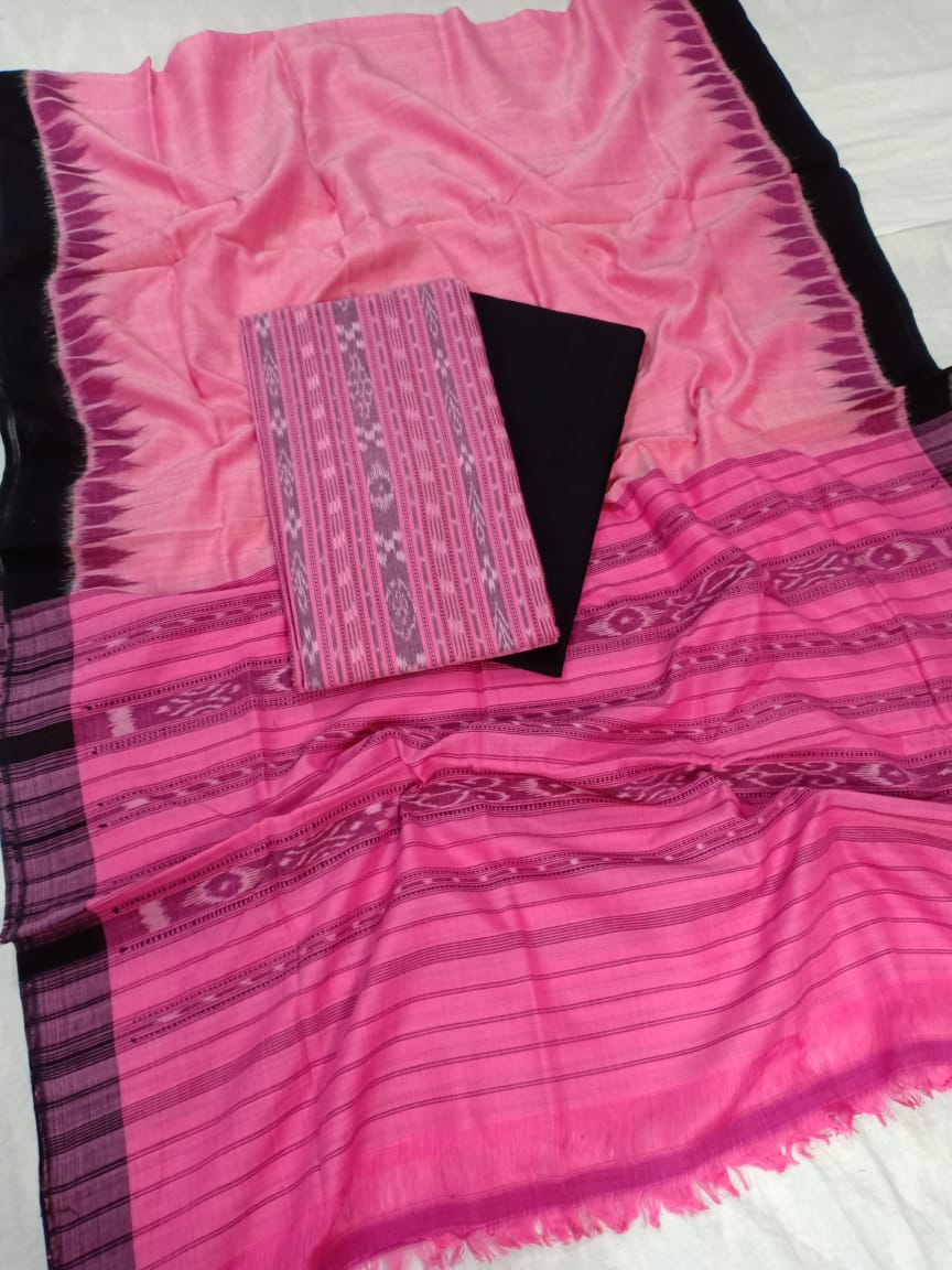 Pink and Black Odisha handwoven tribal salwar suit piece