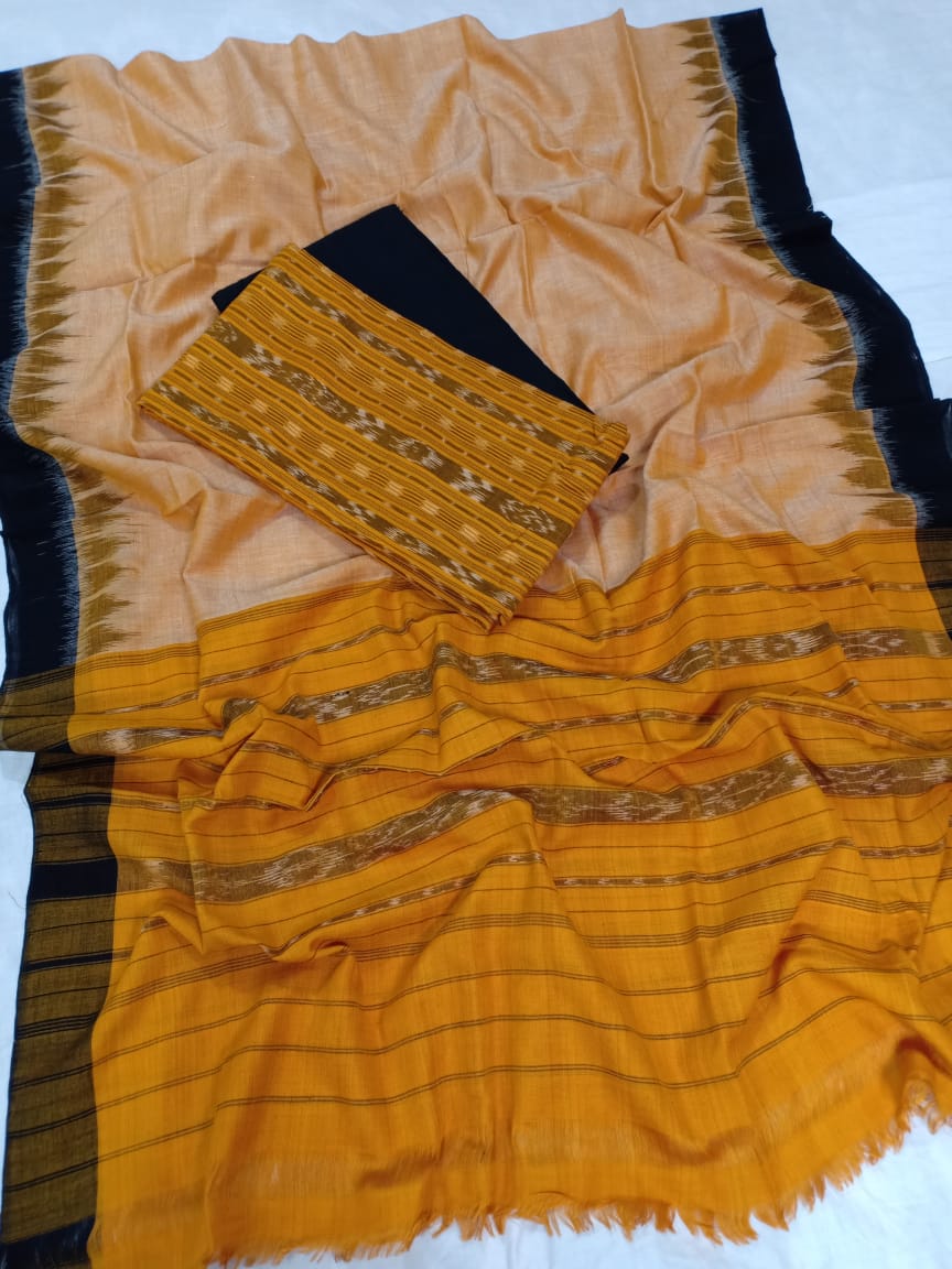 Yellow and Black Odisha handwoven tribal salwar suit piece