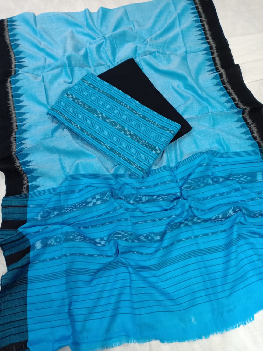 Sky blue and Black Odisha handwoven tribal salwar suit piece
