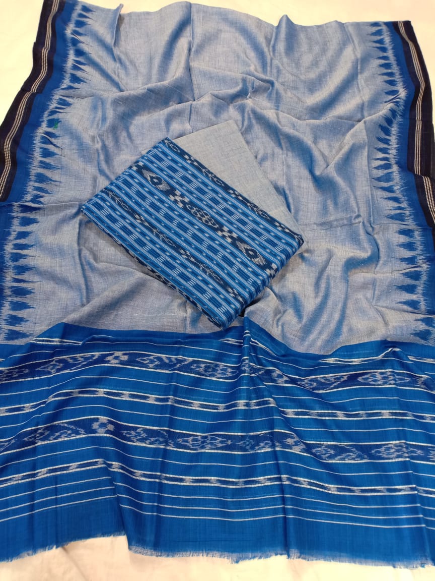 Blue and Gray Odisha handwoven tribal salwar suit piece