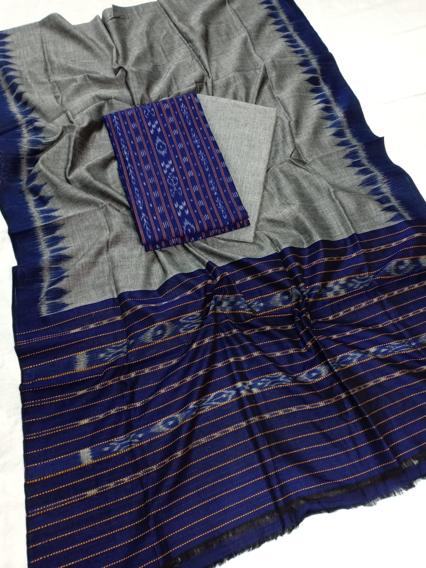 Deep blue and Gray Odisha handwoven tribal salwar suit piece