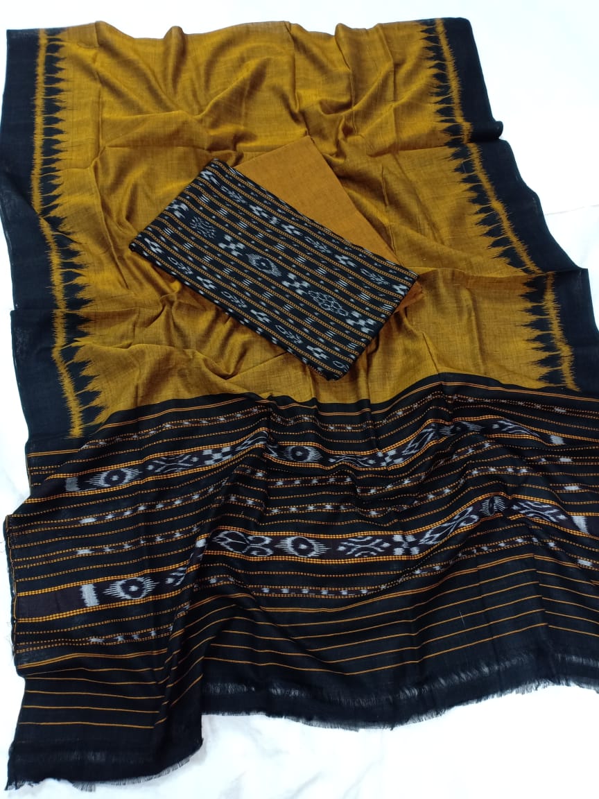 Mustard yellow and Black Odisha handwoven tribal salwar suit piece