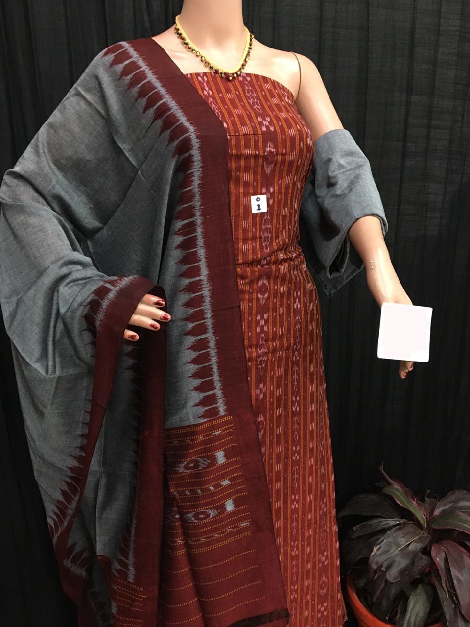 Maroon and Gray ikkat salwar suit piece