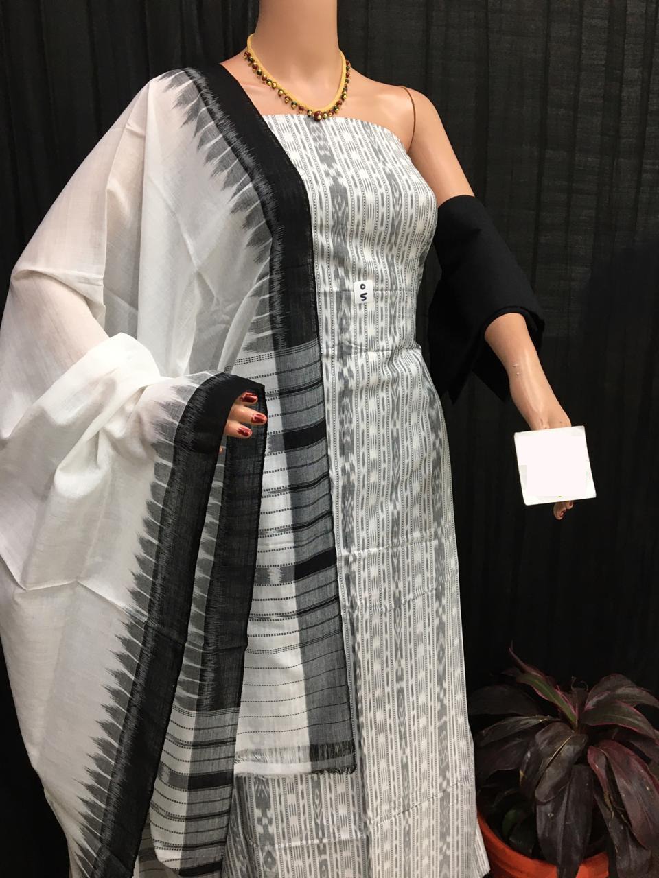 White and black Ikat salwar suit piece