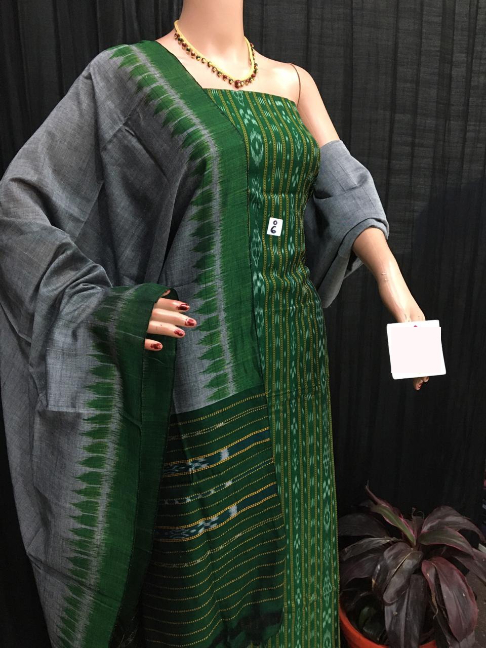 Green and Gray ikat salwar suit piece