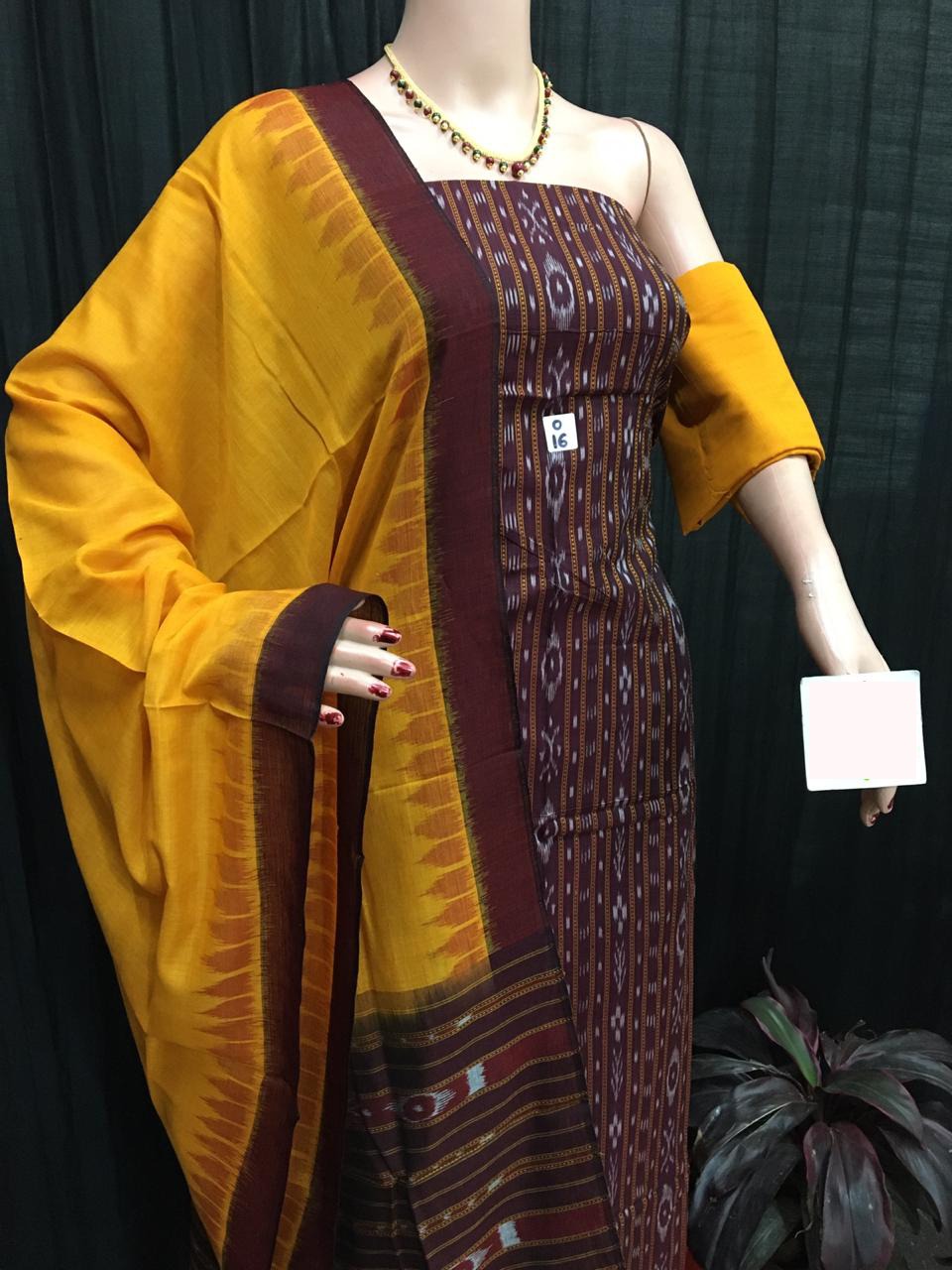 Maroon and Yellow ikat salwar suit piece