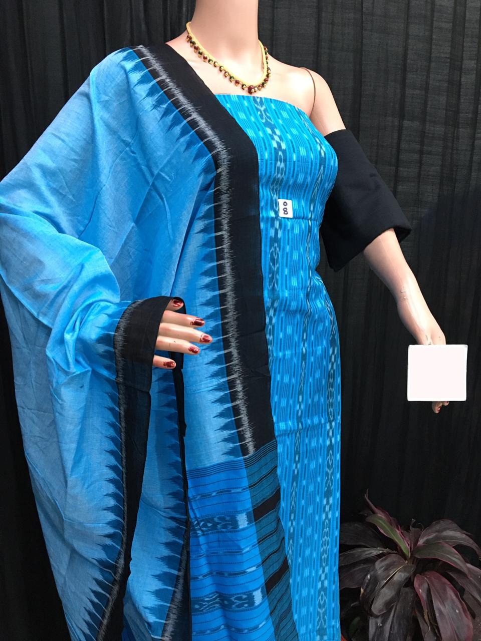 Sky blue and black ikat salwar suit piece